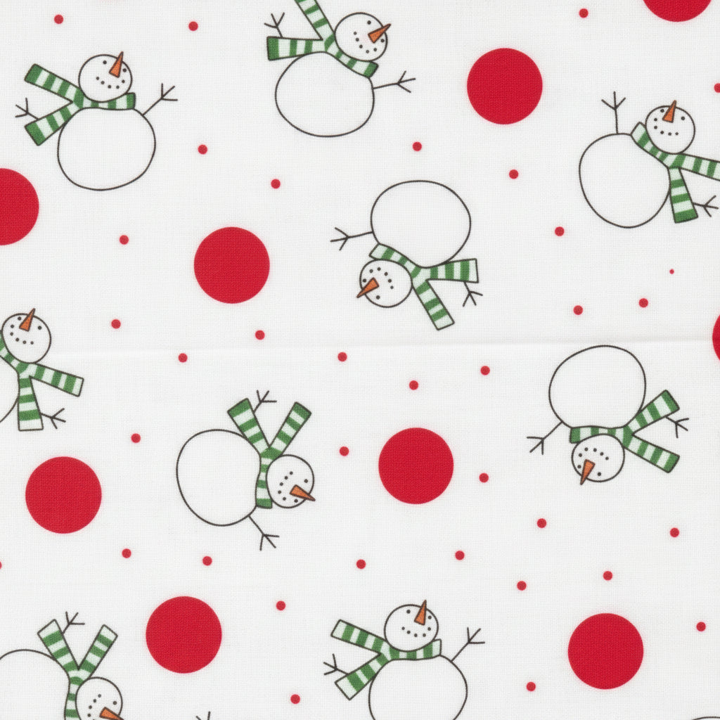Snow Time Winter White fabric with festive snowmen and holiday motifs by Me & My Sister for Moda Fabrics