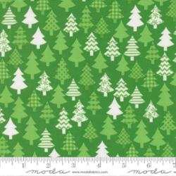 Snow Time festive Christmas fabric by Me & My Sister with snowmen and holiday motifs in Evergreen color