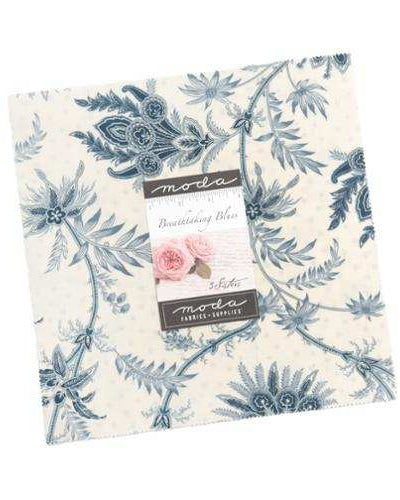 Pre-Order 42 Breathtaking Blues Layer Cake squares by 3 Sisters in blue and cream colors