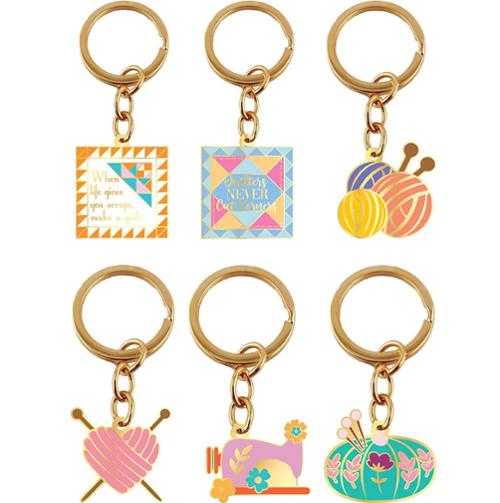 Moda novelty key rings with knitting, sewing, and quilting themed enamel charms