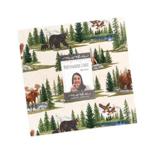 Northwoods Lodge Layer Cake fabric pack with wildlife and forest prints by Deb Strain for Moda Fabrics