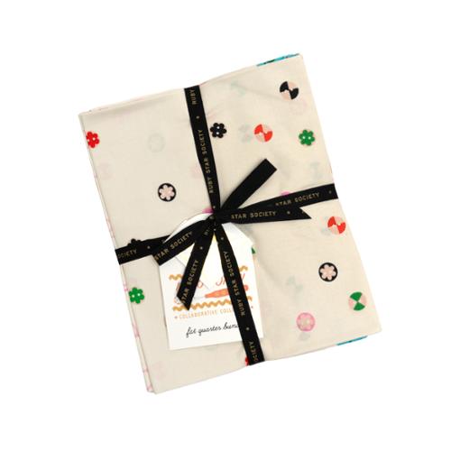 1-800 Notion sewing-themed colorful fat quarter bundle by Ruby Star Society with notions and craft motifs