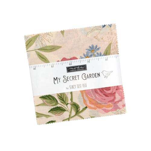 Pre-order My Secret Garden Charm Pack by Stacy Iest Hsu with 42 floral 5-inch fabric squares by Moda Fabrics