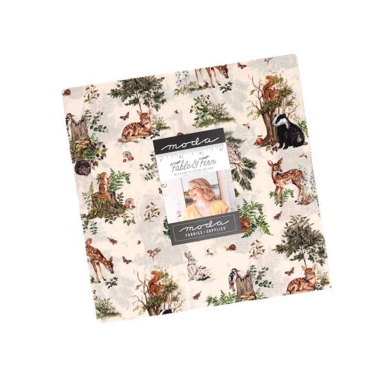 Fable and Fern Layer Cake with woodland creatures and trees by Watercolour Heart for Moda Fabrics