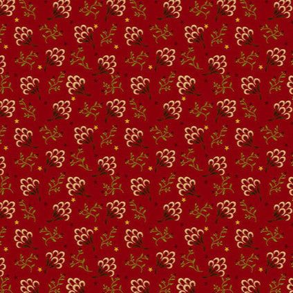 Baubles & Balsam Cranberry fabric with clover blossom pattern by Kim Diehl for quilting and holiday decor