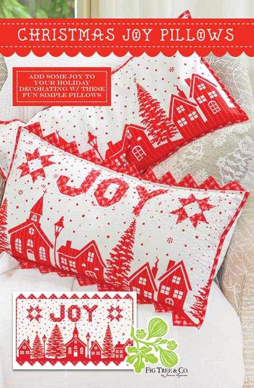 Christmas Joy Pillows pattern with red village and star designs for holiday decor by Fig Tree & Co.