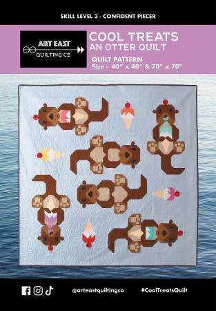 Cool Treats Otter Quilt Pattern featuring otters with ice cream cones, two sizes 40.5”x40.5” and 70.5”x70.5” by Art East Quilting Co.
