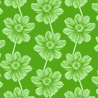 Indelible by Anna Maria Textiles floral fabric in green and white, Anemone Grass pattern, 1/2 yard increments