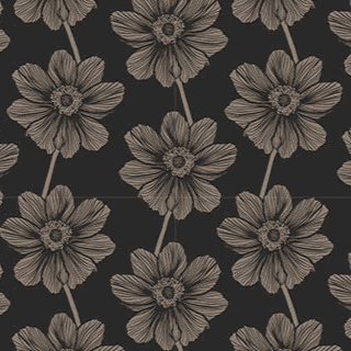Indelible by Anna Maria Textiles Anemone Silvertone fabric with detailed floral pattern in silvertone on dark background