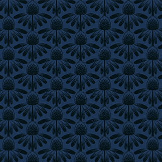 Indelible by Anna Maria Textiles Coneflower Night fabric with dark blue floral design for quilting