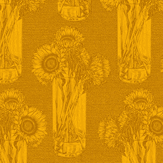 Indelible by Anna Maria Textiles Sunflowers Saffron fabric with intricate floral design in yellow tones