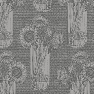 Indelible by Anna Maria Textiles Sunflowers Flash fabric with detailed sunflower bouquets in vases, 1/2 yard increments