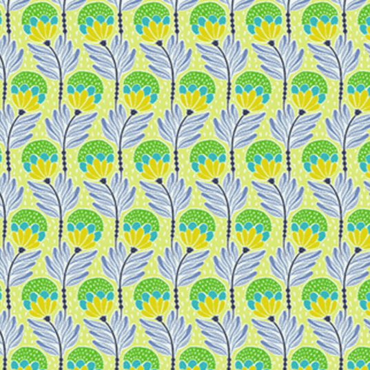 Shooting Star fabric by Anna Maria Textiles for Northcott featuring bouncy blooms in meadow pattern in yellow and blue tones