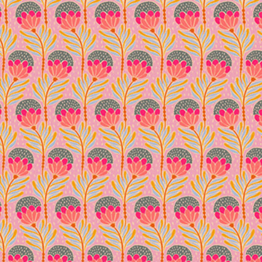 Shooting Star fabric by Anna Maria Textiles with vibrant bouncy blooms pattern in lavender for quilting and crafts