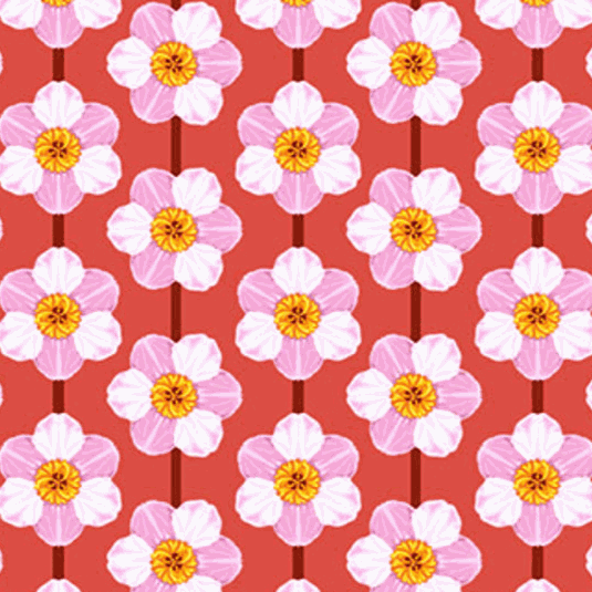 Iconic by Anna Maria floral fabric with pink and yellow daffodils on desert background