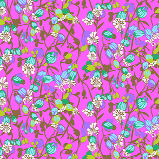 Jumpstart Silene Fuchsia fabric by Anna Maria Parry with colorful floral pattern on fuchsia background