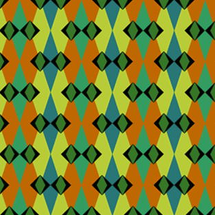 Jumpstart Fractal Leaf fabric by Anna Maria Parry for Northcott Fabrics in green, blue, and orange geometric pattern sold by the half yard