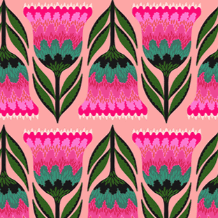 Jumpstart Celosia Punch floral fabric pattern by Anna Maria Parry for Northcott Fabrics in pink and green tones