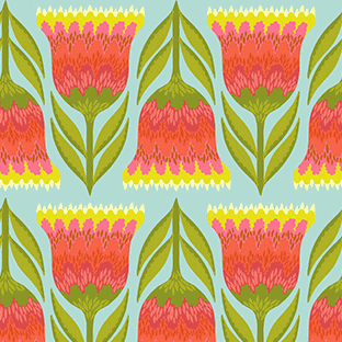 Jumpstart Celosia Lime fabric with vibrant floral design by Anna Maria Parry for Northcott Fabrics