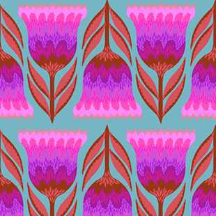 Jumpstart Celosia Amber floral fabric pattern by Anna Maria Parry for Northcott Fabrics in vibrant purple and pink tones