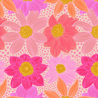 Jumpstart Stars and Stripes Pink floral fabric by Anna Maria Parry for Northcott Fabrics in vibrant pinks and yellows