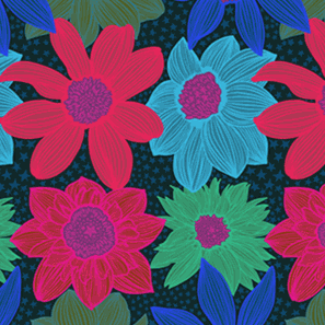 Jumpstart Stars and Stripes navy fabric with vibrant floral pattern by Anna Maria Parry for Northcott Fabrics