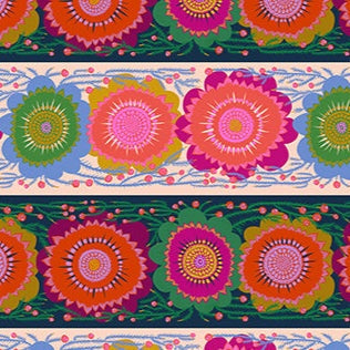 Perennial Borders floral fabric line dance pattern by Anna Maria Parry for Northcott, sold by half yard