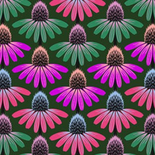 Perennial Borders Echinacea Rhythm fabric with multicolor floral design by Anna Maria Parry for Northcott Fabrics