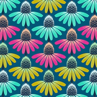 Perennial Borders Echinacea Rhythm fabric with colorful floral pattern by Anna Maria Parry for Northcott Fabrics