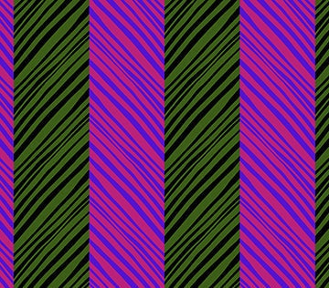 Perennial Borders Tipsy in Haute fabric by Anna Maria Parry featuring bold purple and green diagonal stripes, sold by Northcott Fabrics.
