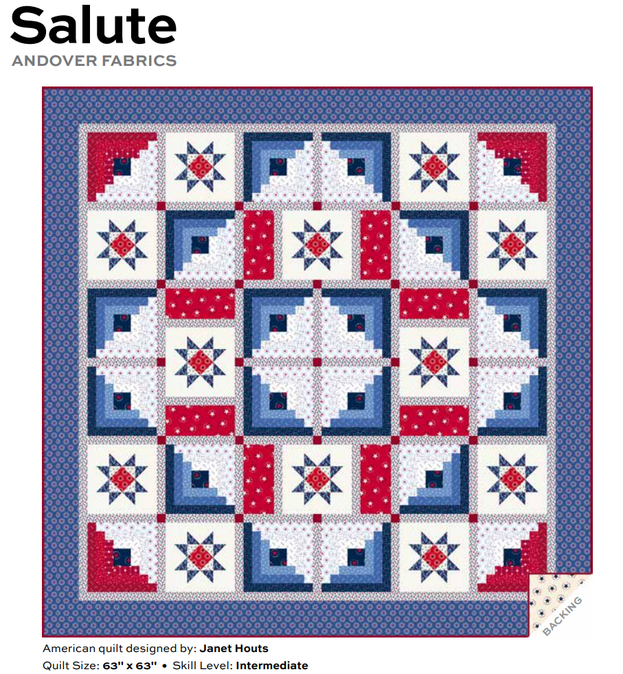 Americana Quilt Kit by Janet Houts with patriotic Salute fabric and binding for 63x63 inch quilt top