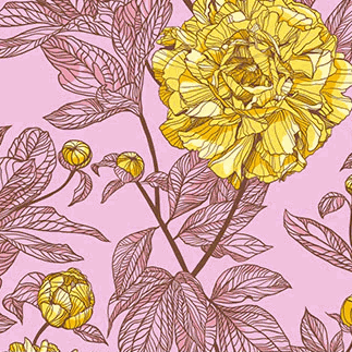 Indelible 108" Wideback fabric with yellow peony floral design on pink background by Anna Maria Textiles