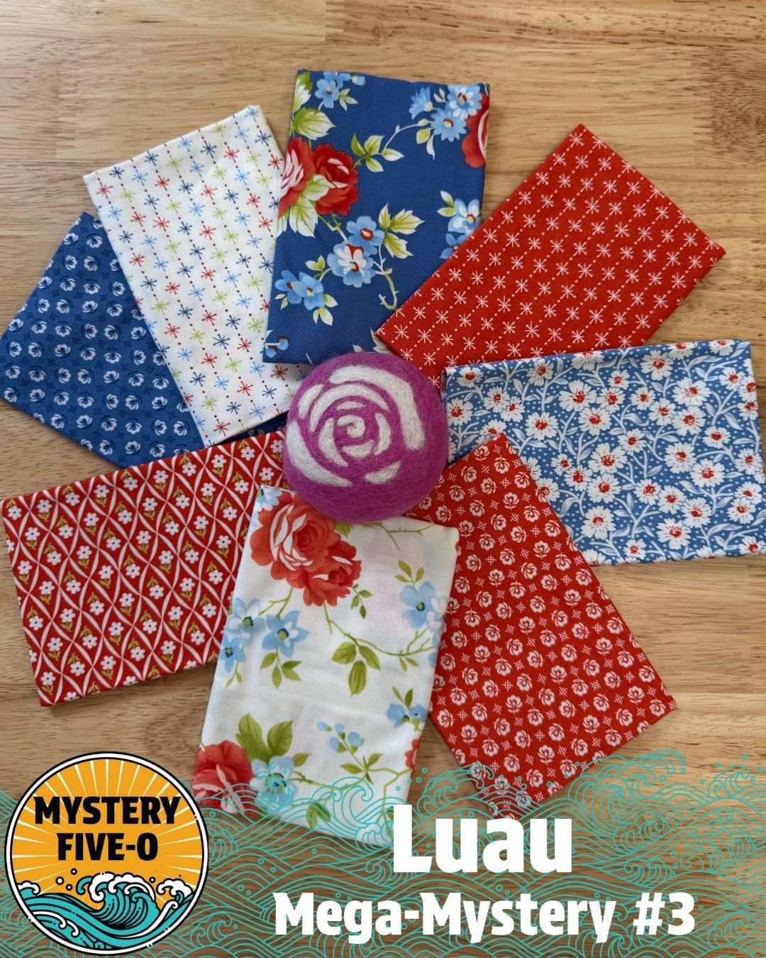 M50 Luau Kit quilting fabric bundle for mystery quilt project including front, binding, and optional backing