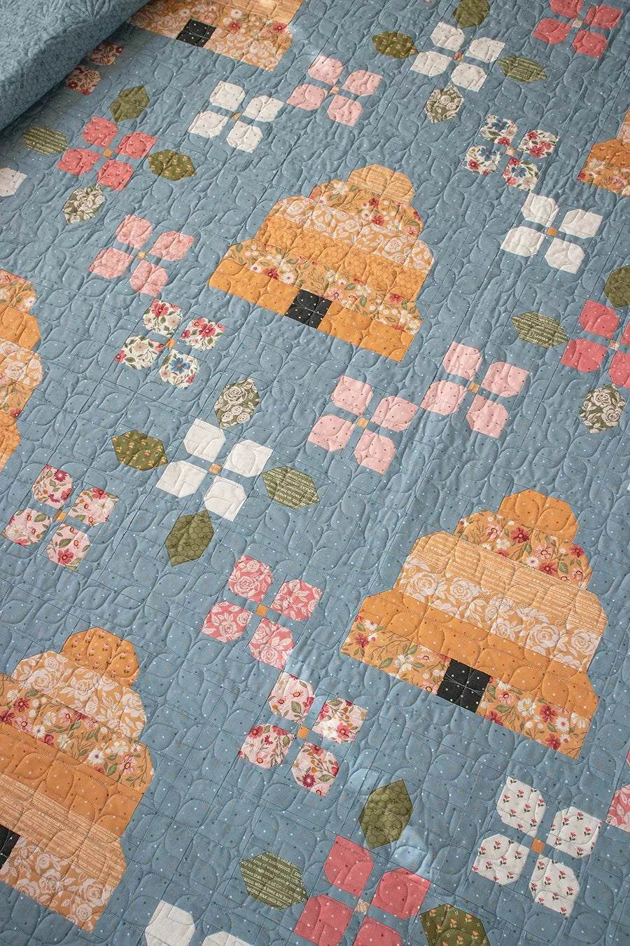 Bloom & Buzz Quilt Kit featuring Wild Honey fabric by Vanessa Goertzen with bee and flower quilt pattern