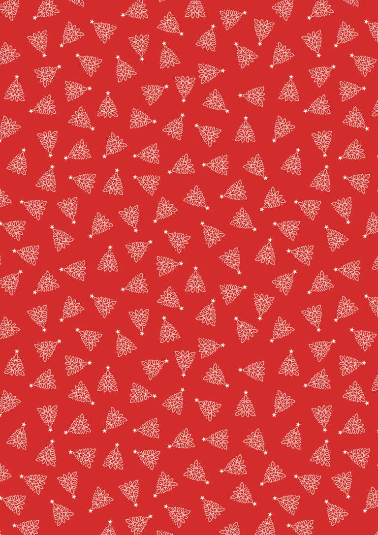 Celtic Christmas fabric with Celtic trees on winter red background by Lewis & Irene