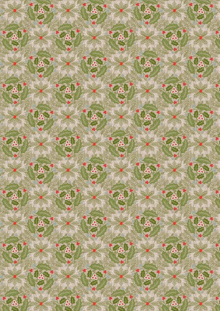 C133B Celtic Christmas fabric with festive green Celtic leaves pattern by Lewis & Irene