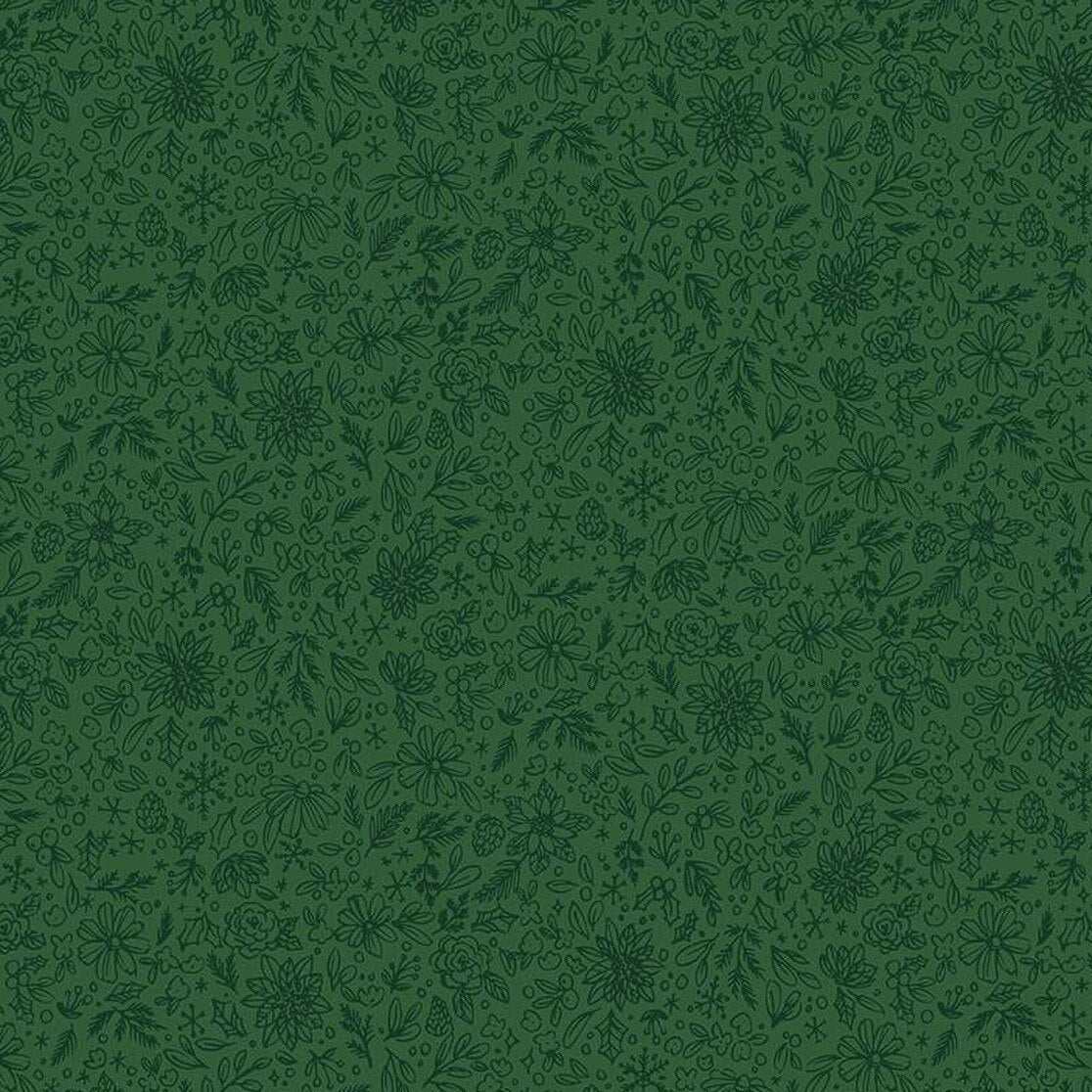 Charming Christmas green floral outline fabric by Kelsey Carlson for Riley Blake Designs