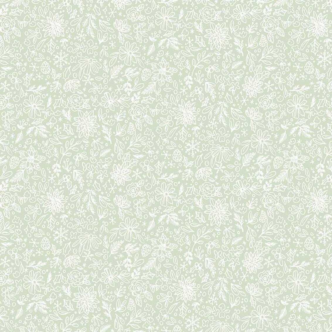 Charming Christmas floral outline fabric in mint color by Kelsey Carlson for Riley Blake Designs
