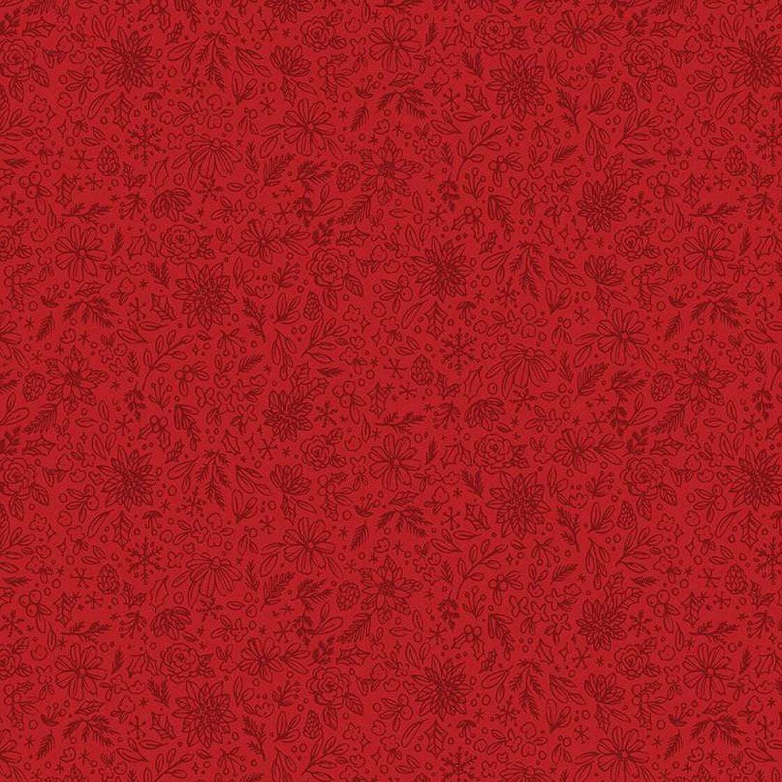 Charming Christmas red fabric with floral outline pattern by Kelsey Carlson for Riley Blake Designs