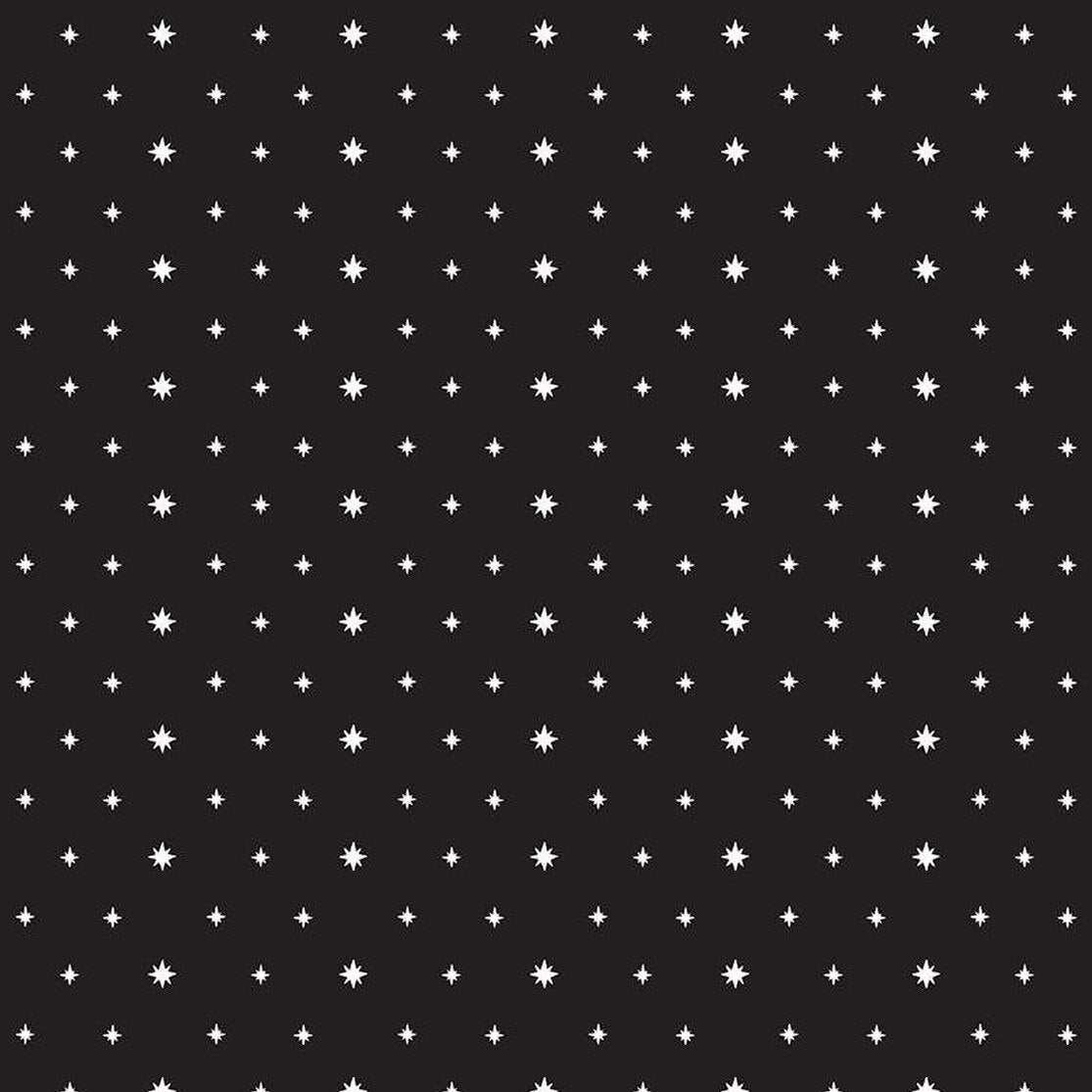 Charming Christmas Stars black fabric with white star pattern by Kelsey Carlson for Riley Blake Designs