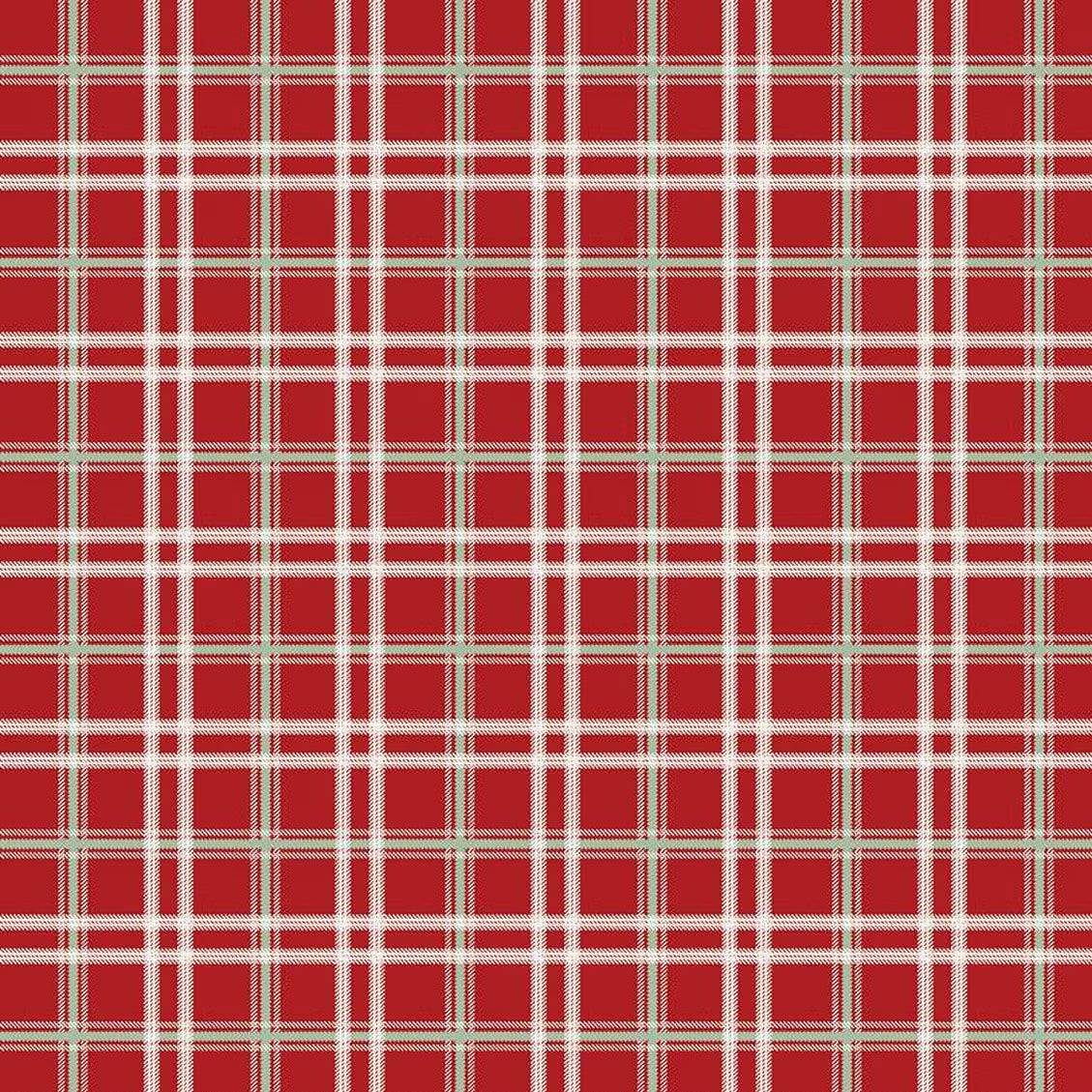 Mistletoe & Holly plaid fabric in barn red by Beverly McCullough for Riley Blake Designs