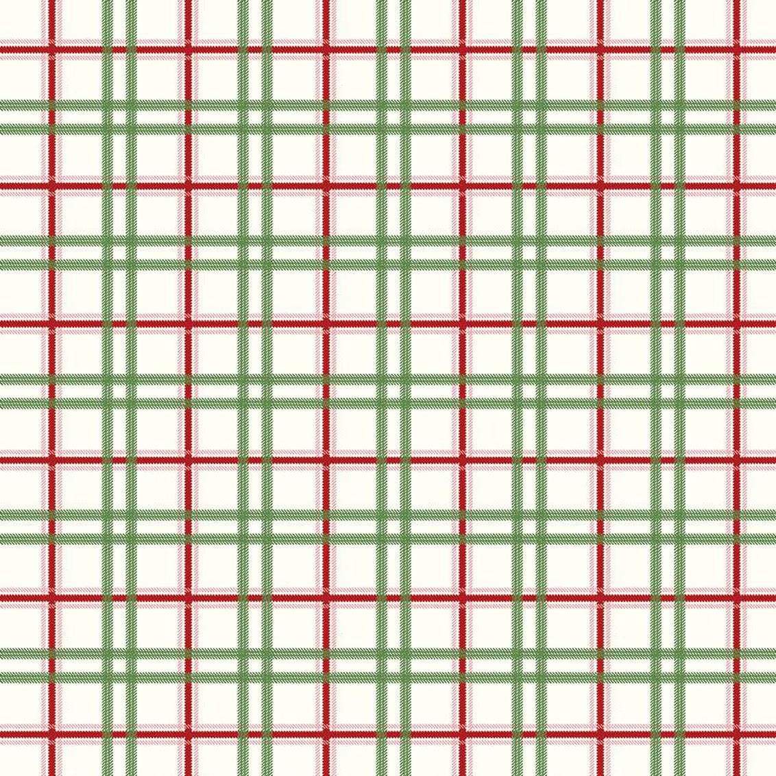Mistletoe & Holly plaid fabric with red and green lines by Beverly McCullough for Riley Blake Designs