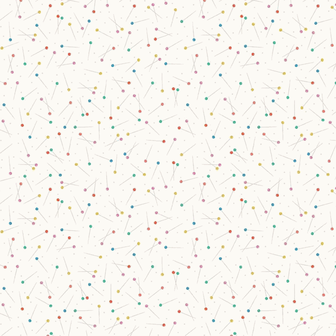 Hand Made Cloud Pins fabric by Amber Kemp-Gerstel featuring colorful sewing pins pattern on white background for quilting and sewing projects