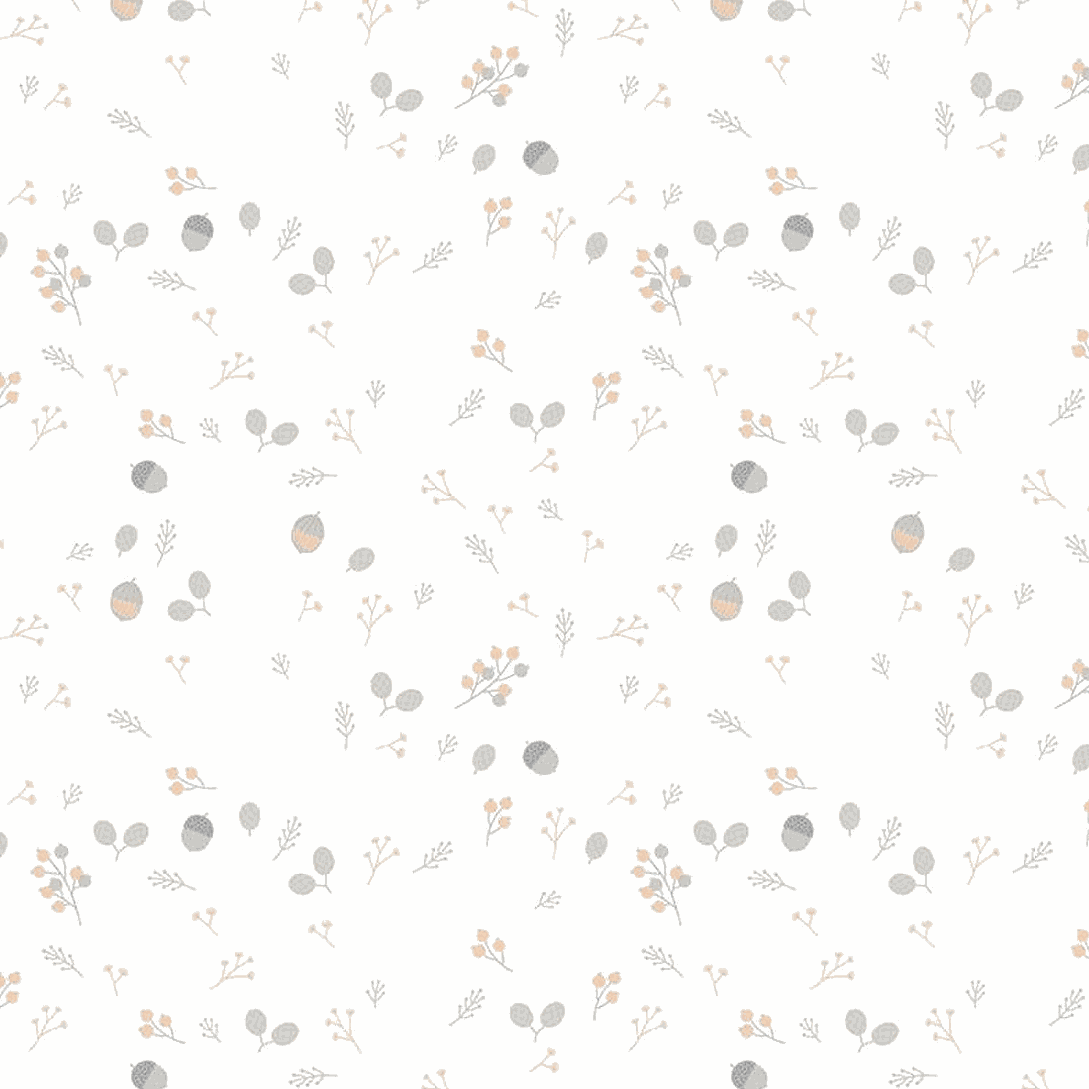 Hush Hush 5 fabric with soft neutral whimsical floral and acorn motifs by Riley Blake Designs
