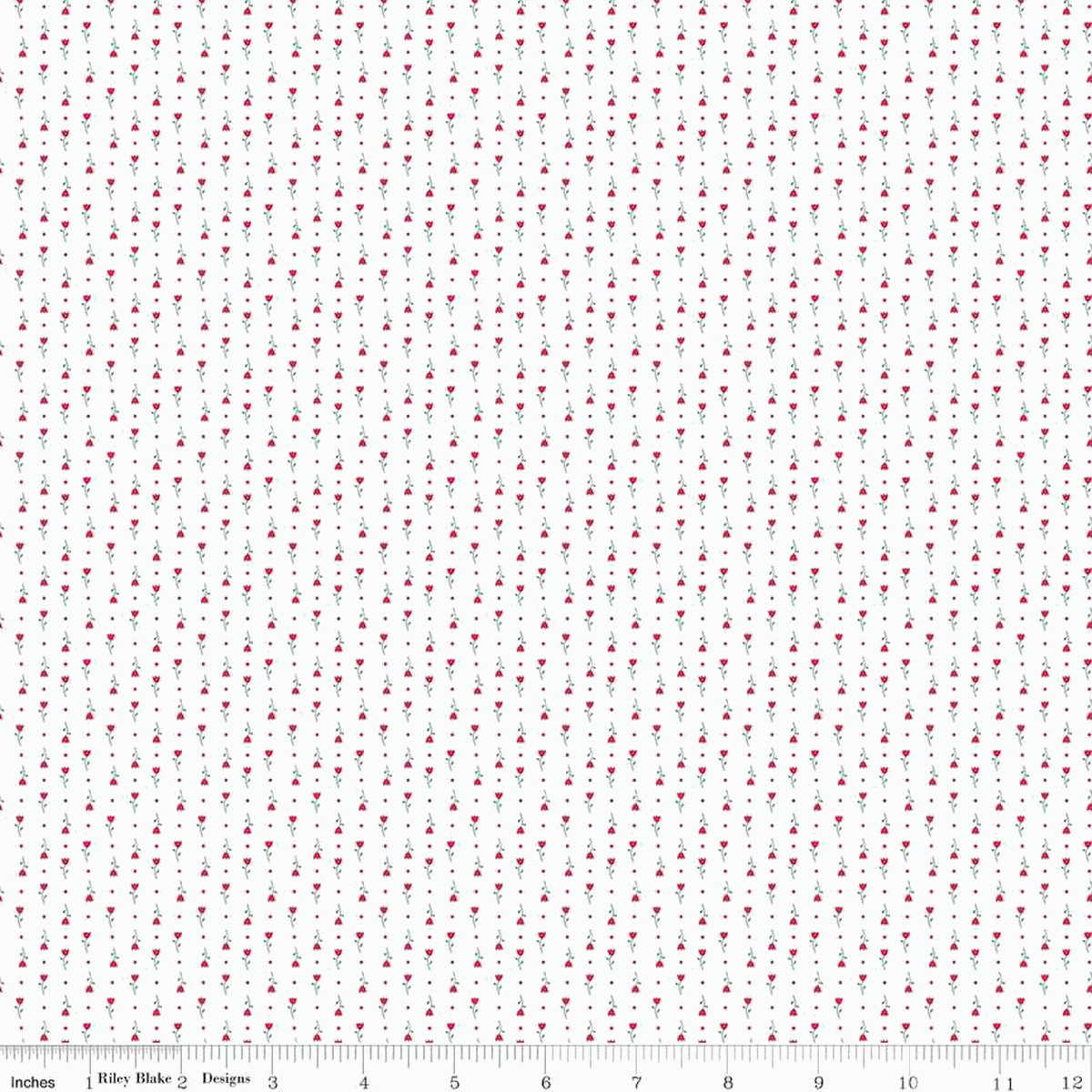 Hush Hush 5 Tiny Tulips fabric by Riley Blake with small red floral pattern on white background