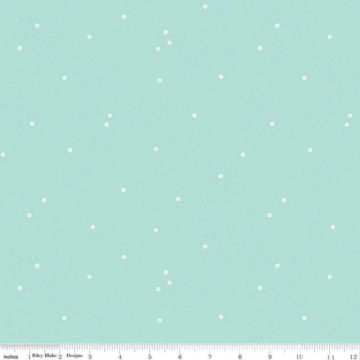 Dainty Daisy Songbird fabric by Beverly McCullough with light blue background and small white floral dots pattern