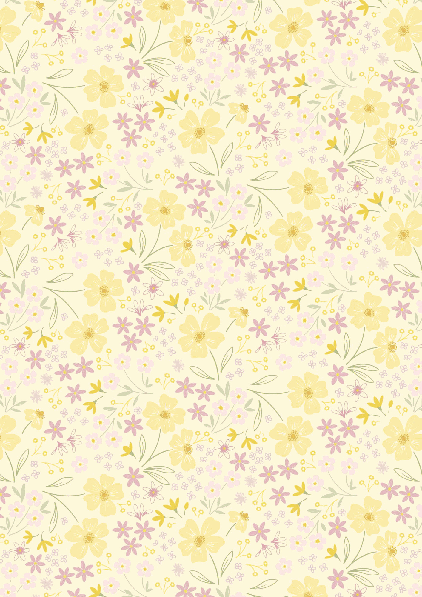Joys of Spring pastel yellow floral fabric by Cassandra Connolly for Lewis & Irene with soft flowers and greenery