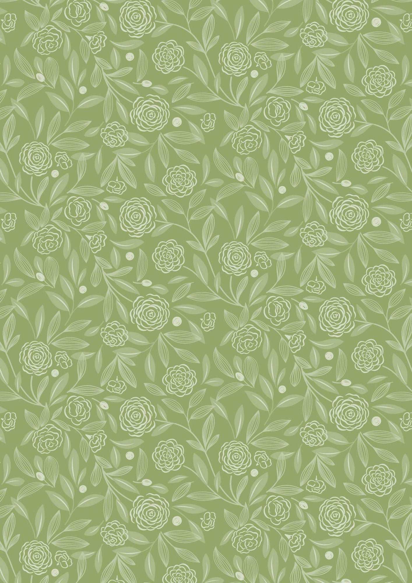 Joys of Spring floral fabric with dark spring green camellias by Cassandra Connolly for Lewis & Irene