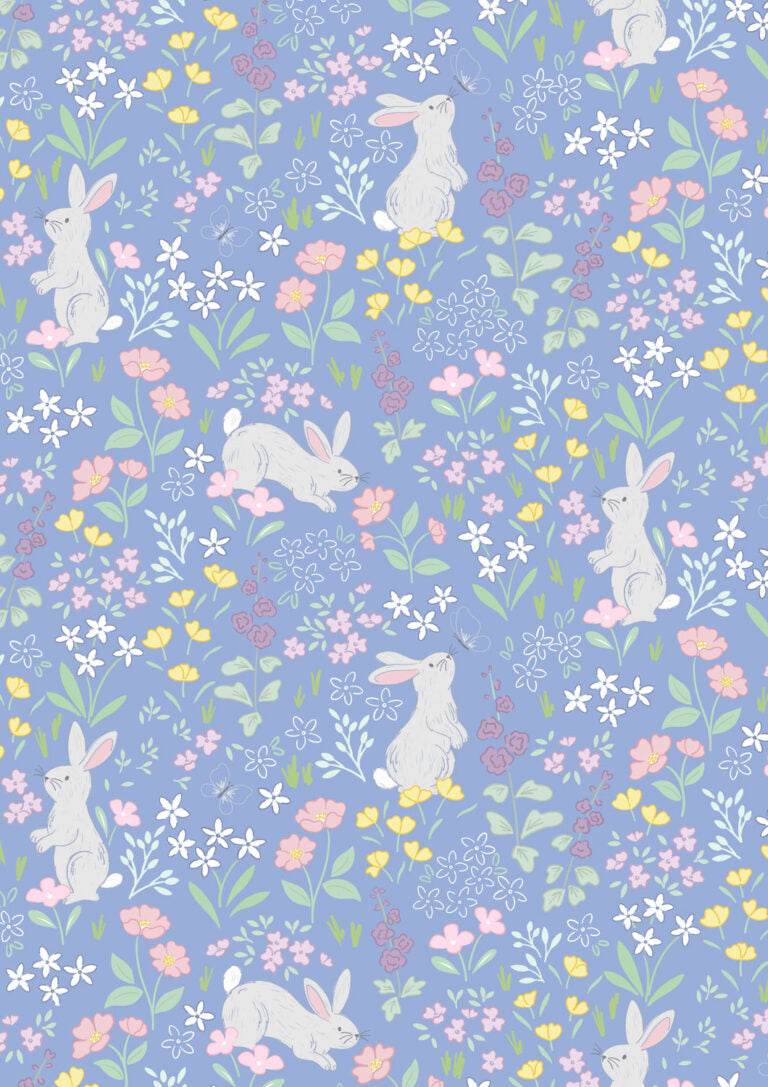Dear Spring Chasing Tails dusky mid blue fabric by Cassandra Connolly for Lewis & Irene