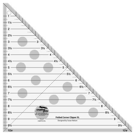 Creative Grids Quilt Ruler Folded Corner Clipper Tool XL with non-slip grip and clear markings for precise quilting cuts up to 10 inches